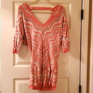 Cache light weight metallic knit tunic sweater